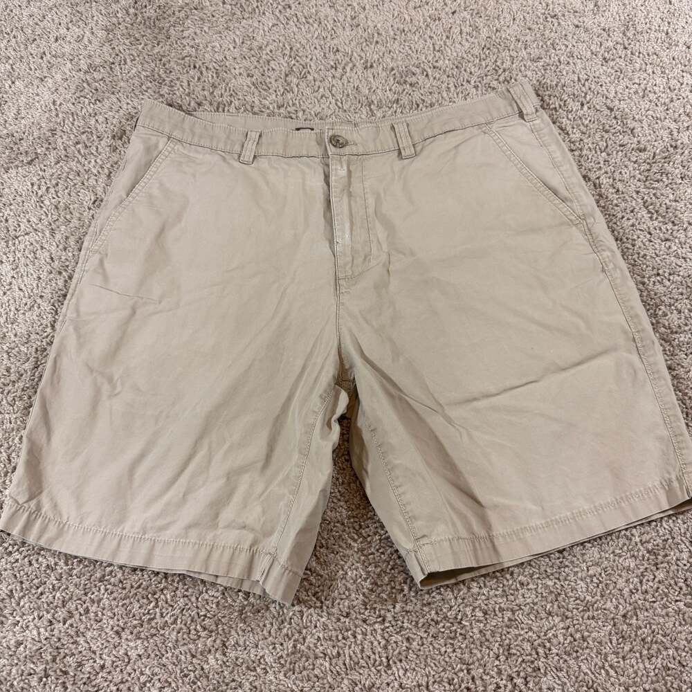 Eddie Bauer Mens Khaki Chino Shorts Size 36 Beige Cotton Casual Flat Front